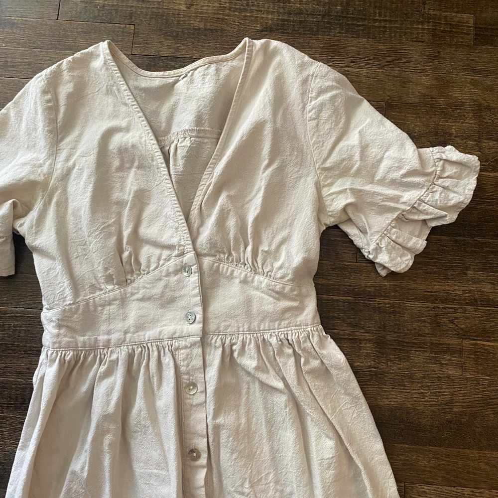 Neutral Charming Off White Linen Midi Dress (Photos of me wearing shown)